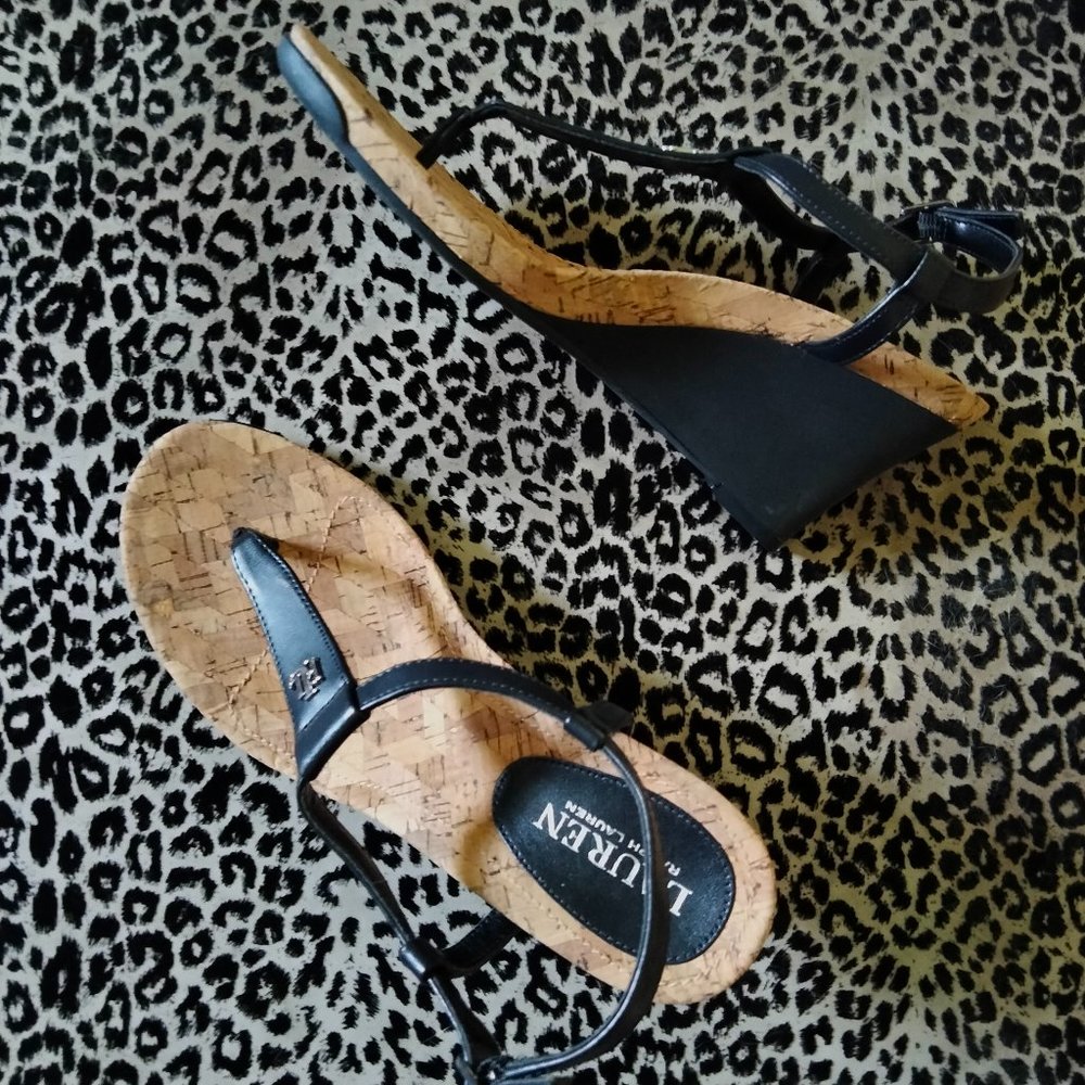 COPY - 3" black thong cork sandal wedges